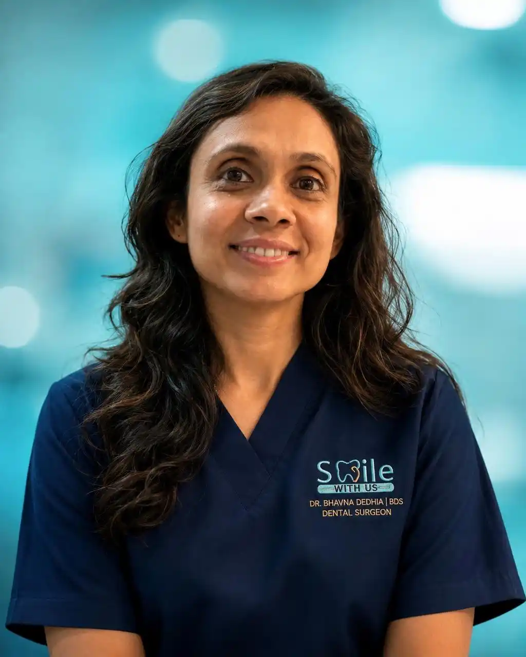 Dr. Bhavna D. Dedhia, Dental Surgeon, portrait in clinic uniform